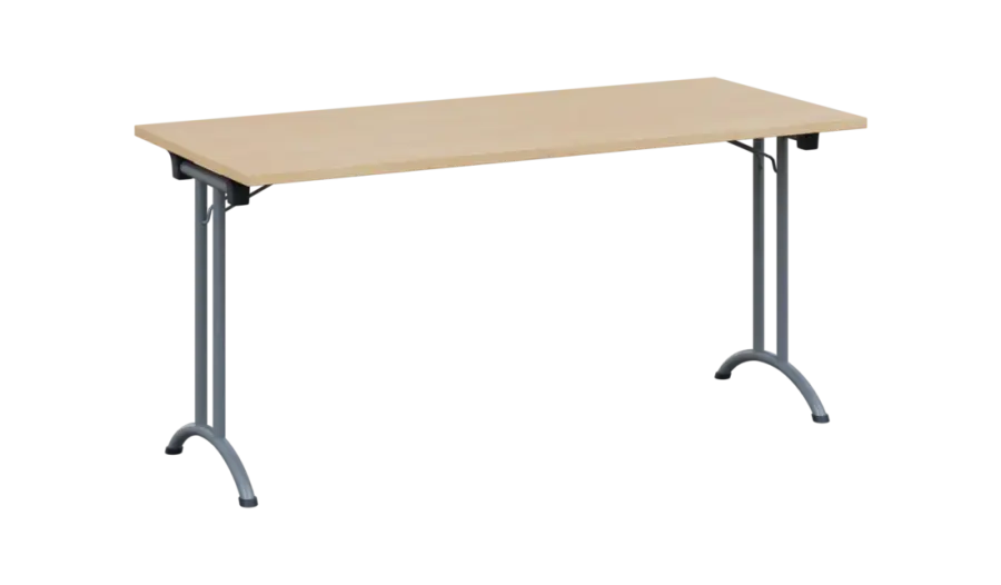 SLA 160 lak skládací jednací stůl 1600x700, deska 25 mm, podnož stříbrný lak, deska bříza světlá